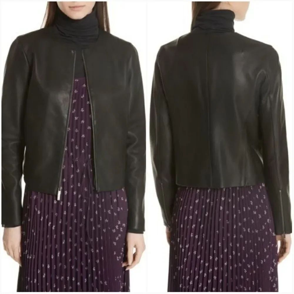 Vince Collarless Leather Jacket Size Sm